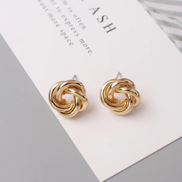 14K Yellow Gold Knot Earrings - Picture 3 of 7